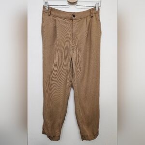 Zara Womens Tapered Pleated Ankle Pants Medium Beige Elastic High Waist
